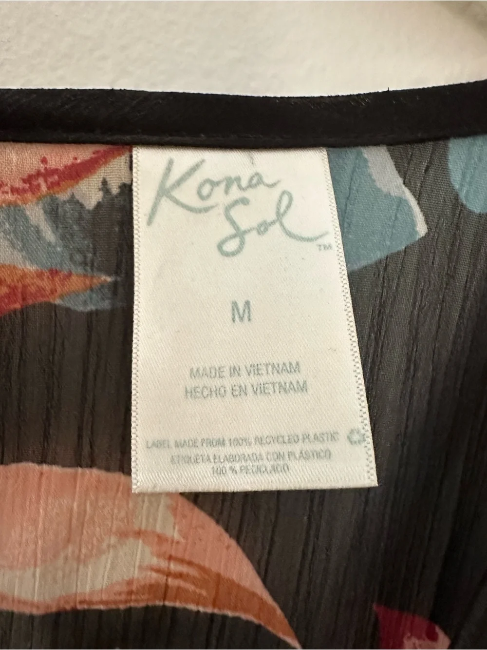 Kona Sol Kaftan Cover-Up Black Floral Medium Like New